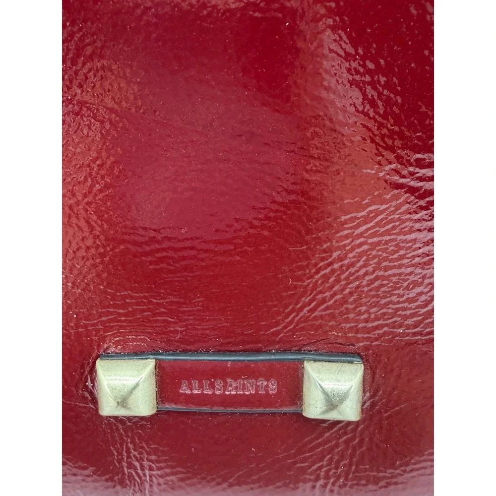 AllSaints Alex Clutch Bag Oxblood Red Patent Studded Leather Womens (No Strap)